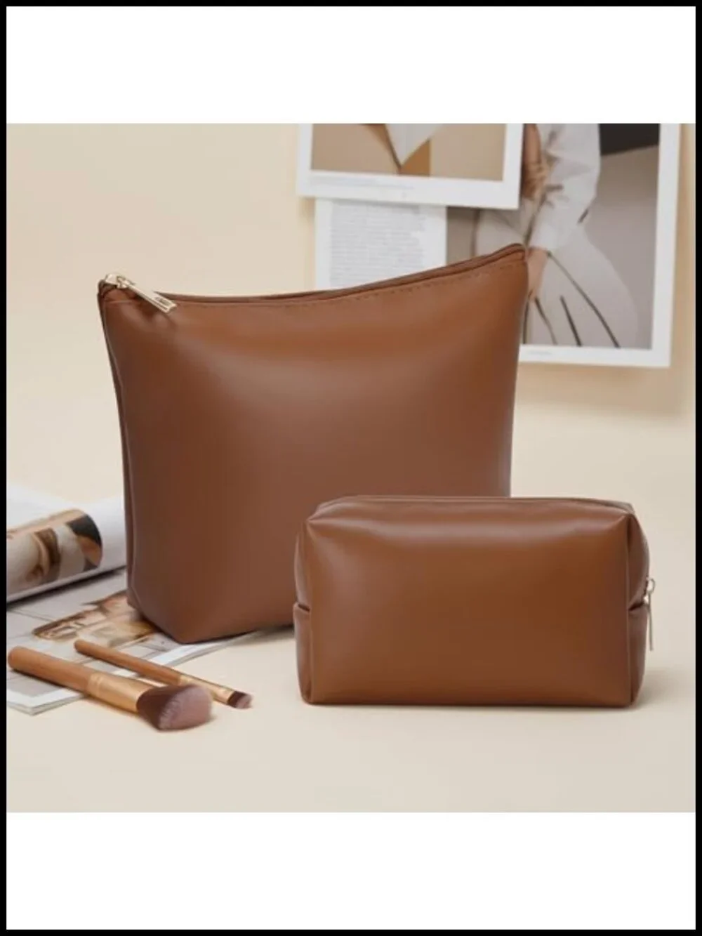 2 Pcs PU Leather Makeup Bag Set Waterproof Travel Toiletry Organizer